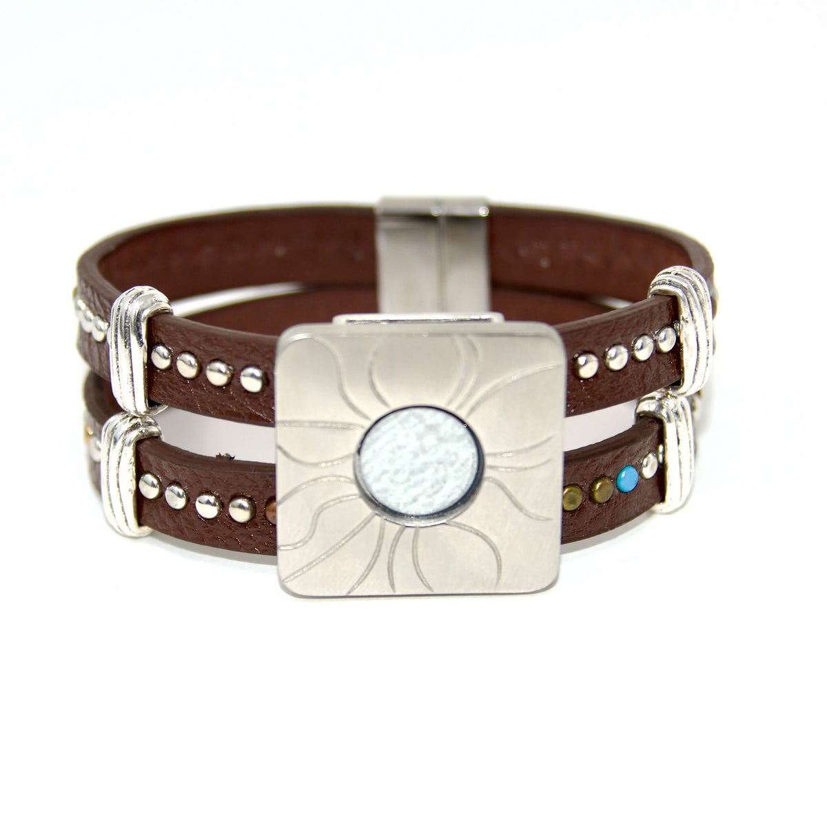 Brown Defender Bracelet 2 Studded Bands