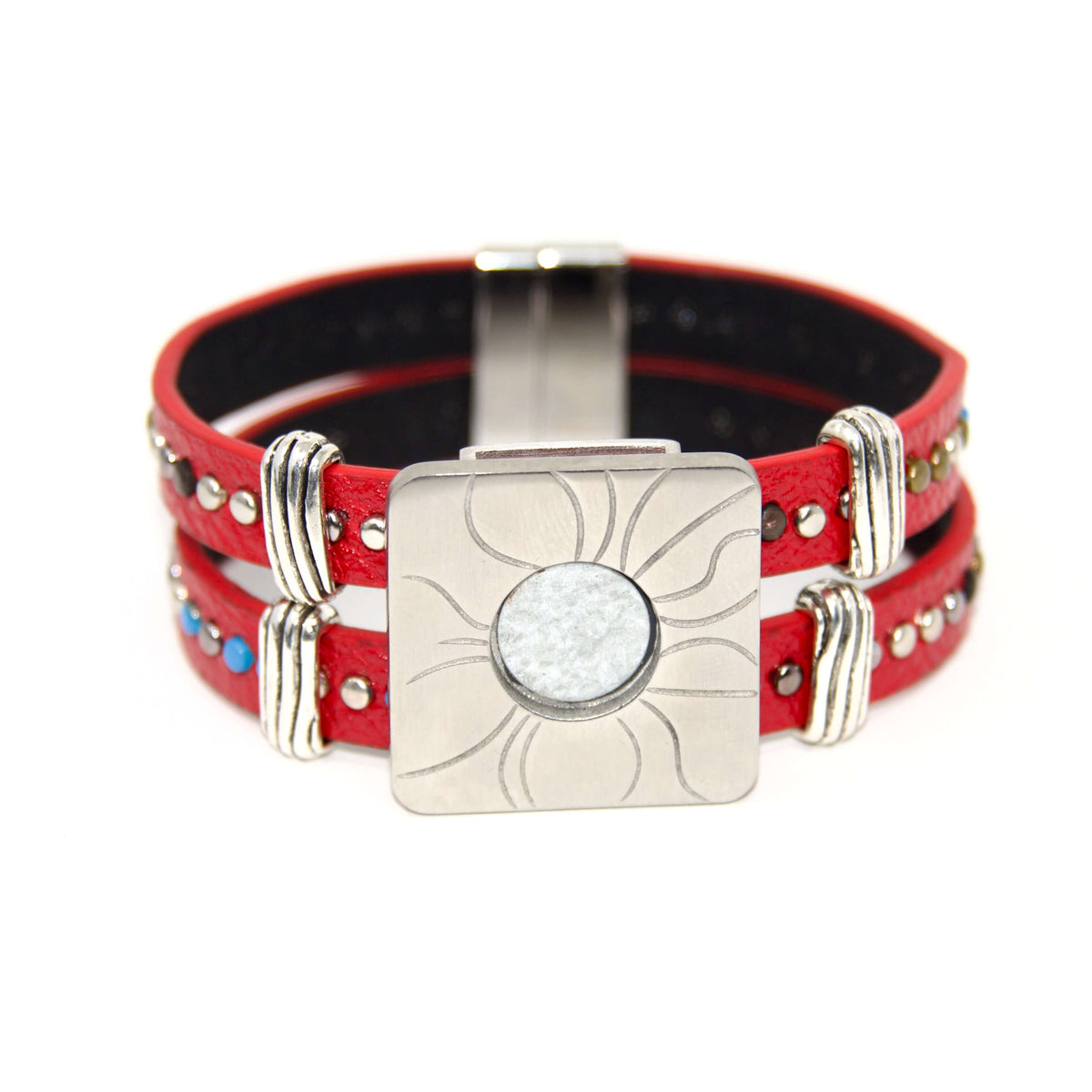 Red Defender Bracelet 2 Studded Bands